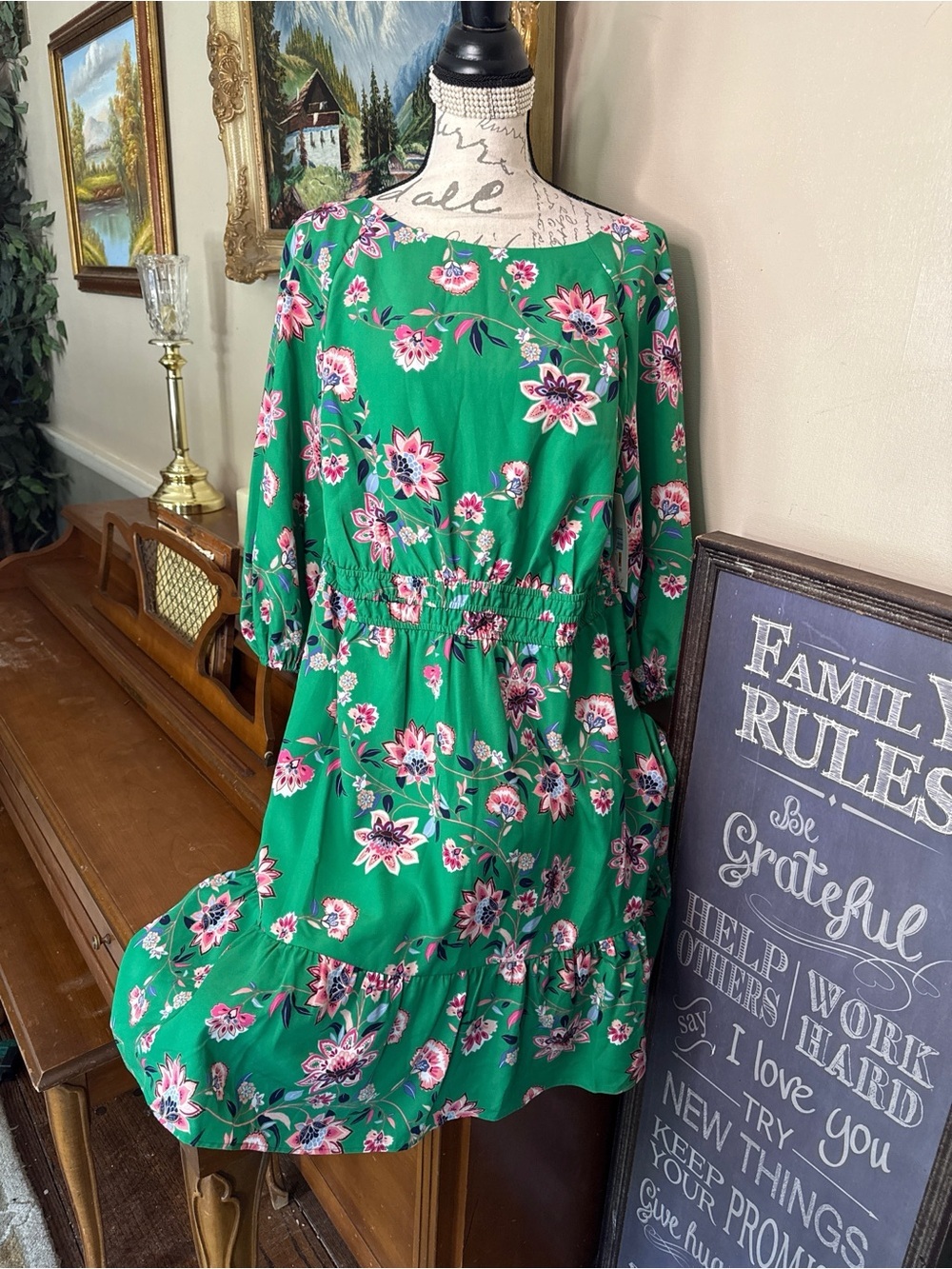 Eliza J Floral Print Midi Dress Green Size 16W New Without Tags NWT 178.00 - Picture 2 of 5